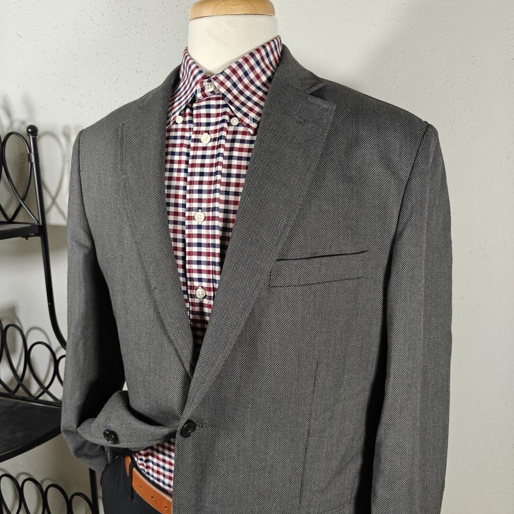Van Heusen Studio Men's Sport Coat Blazer Two Button Gray Polyester Rayon 44L - Picture 4 of 13